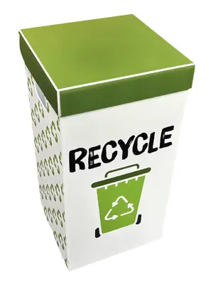 cardboard trash can with closed lid, no hole
